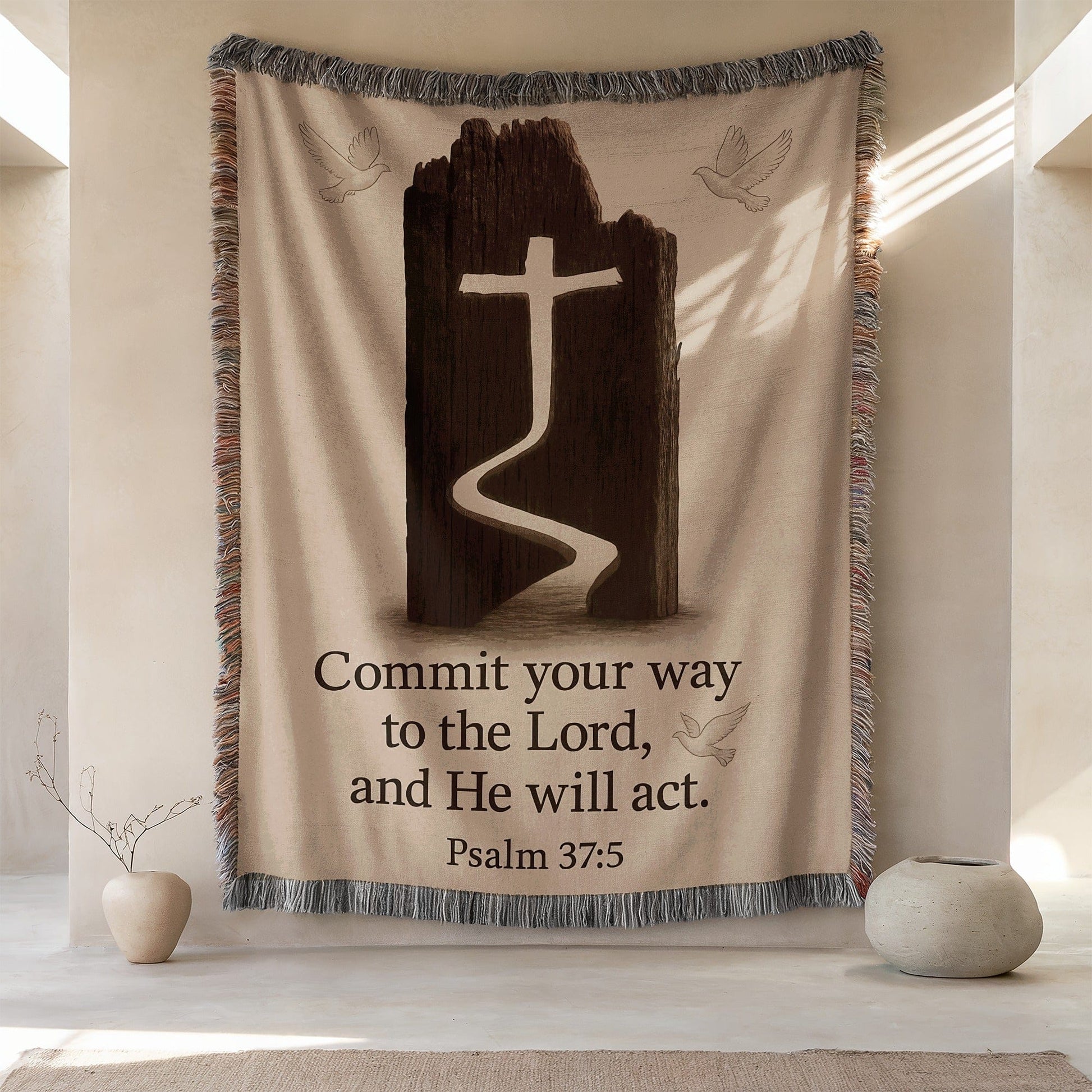 Inspirational Psalm 37:5 Christian Wall Art Blanket