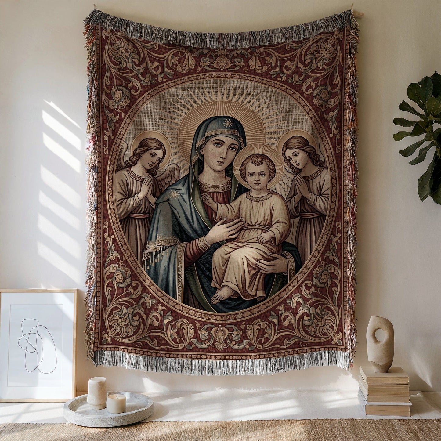 Decorative Tapestry with Religious Iconography Design