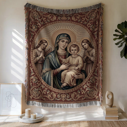 Decorative Tapestry with Religious Iconography Design