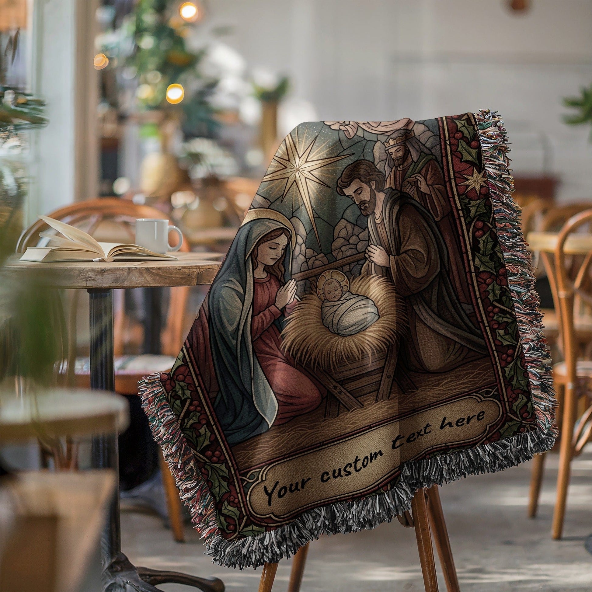 Personalized Nativity Scene Custom Text Blanket