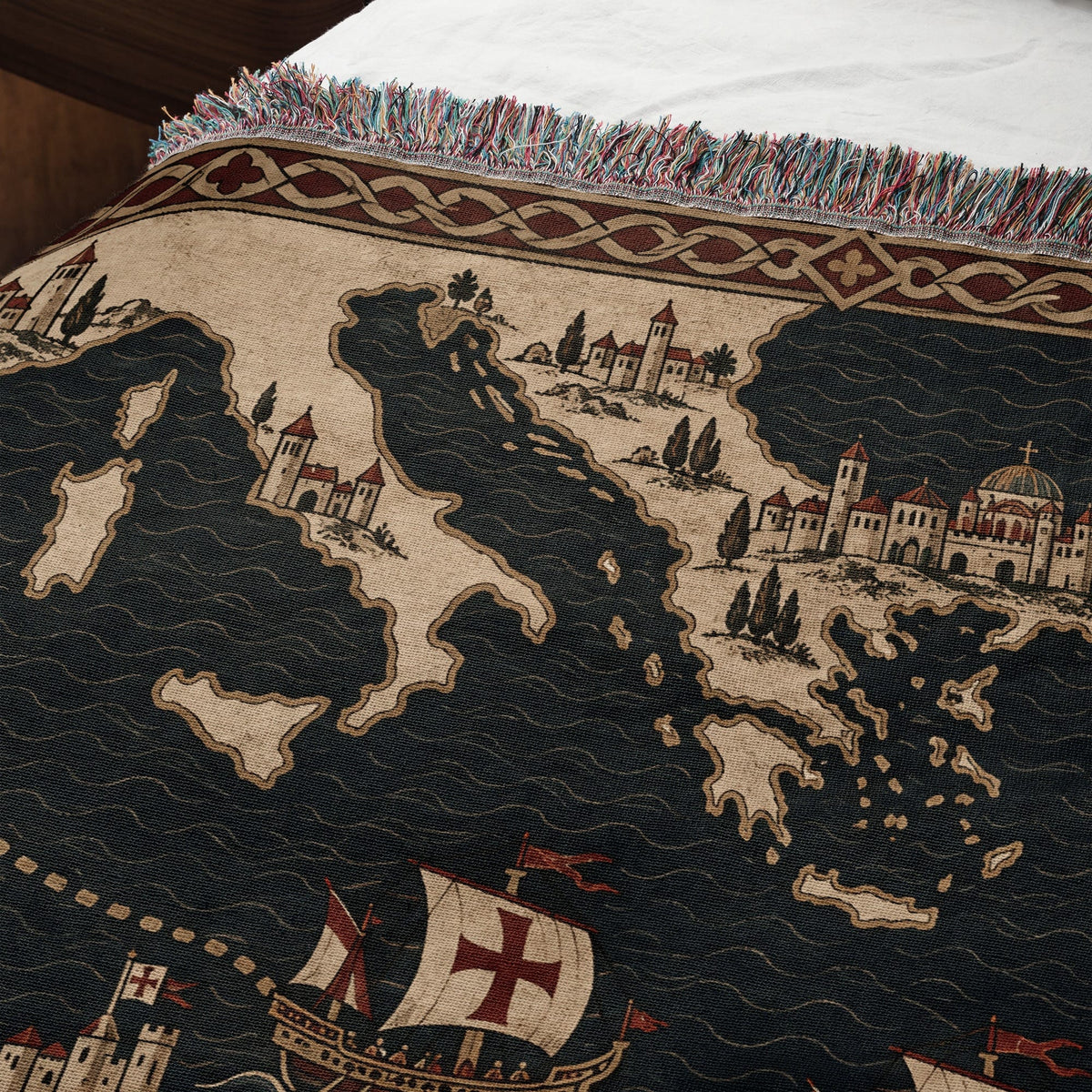 CalmNestStyle Crusader Sea Route Map I Knight with Banner jacquard woven blanket