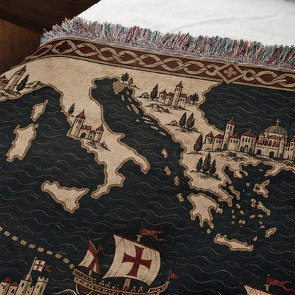 CalmNestStyle Crusader Sea Route Map I Knight with Banner jacquard woven blanket
