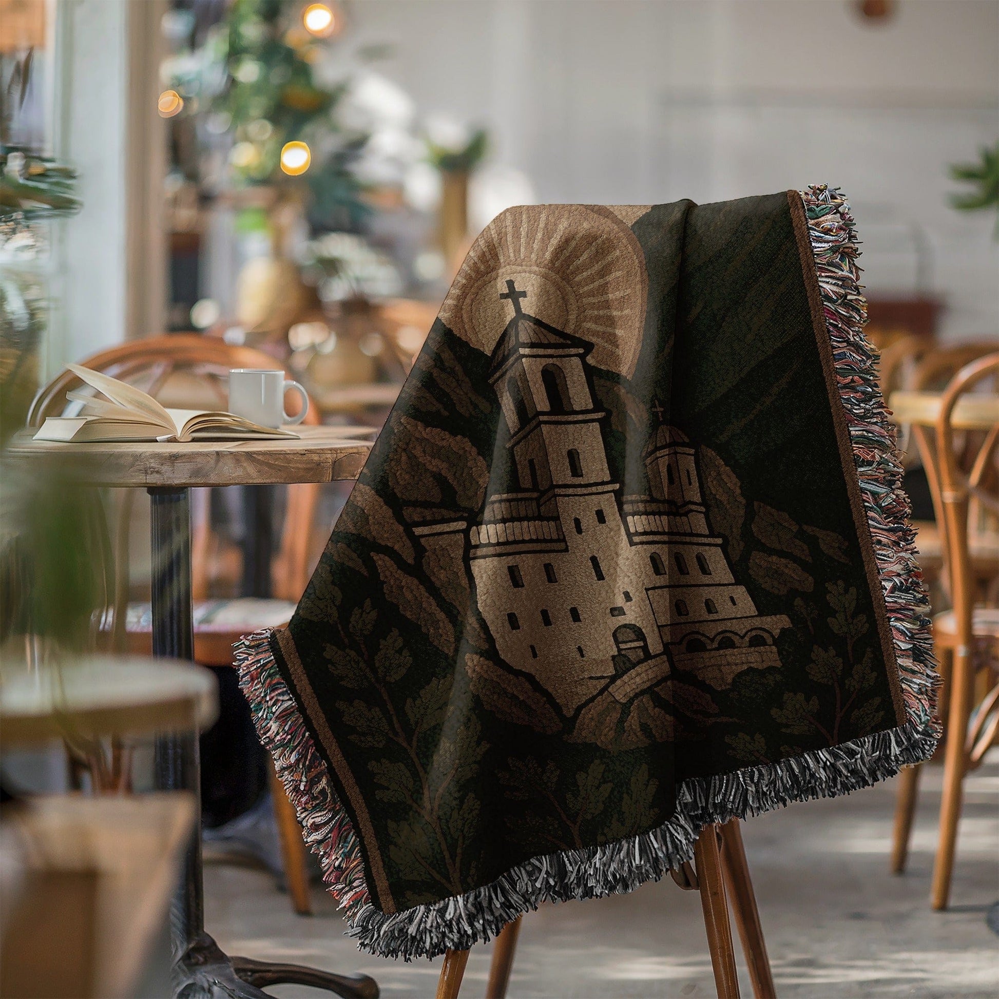 Intricately Crafted Scenic Church Patterned Blanket