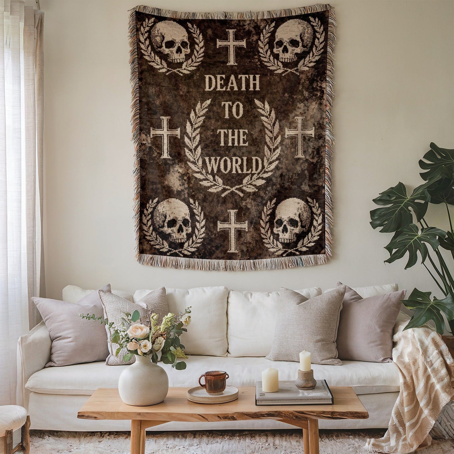 Death to the World skull and cross decor blanket