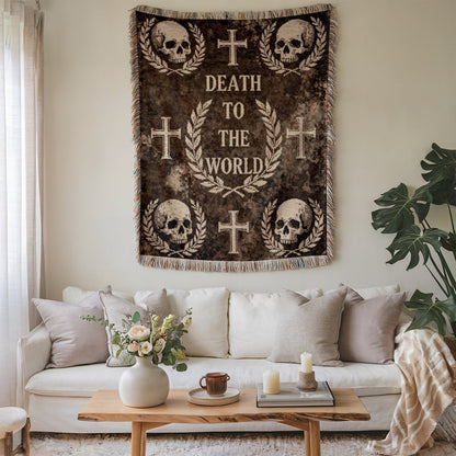 Death to the World skull and cross decor blanket
