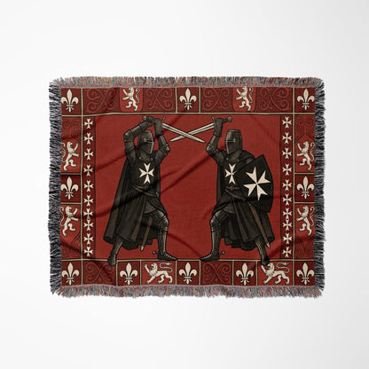 CalmNestStyle Hospitaller Knights Crossed Swords Lions Woven Blanket jacquard woven blanket