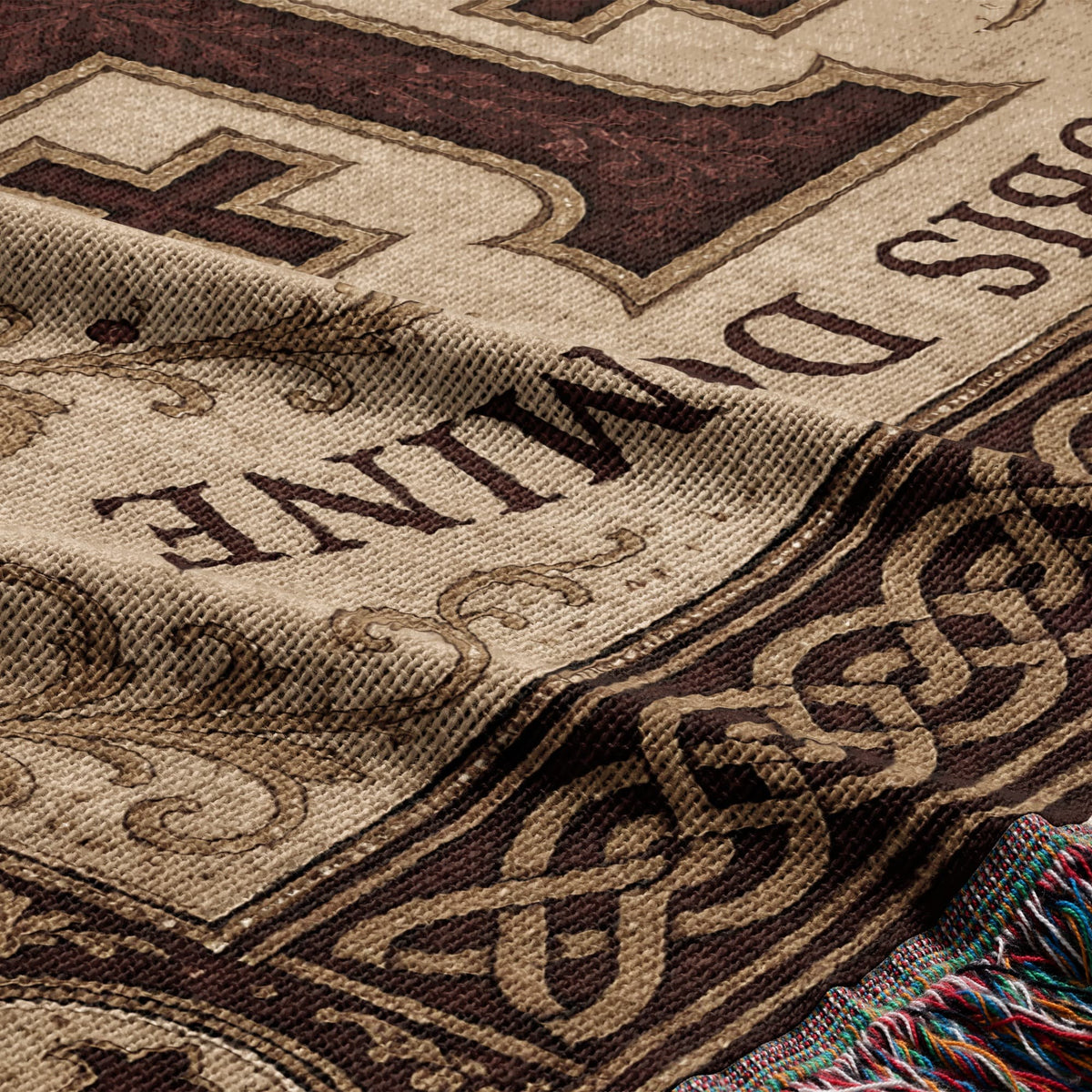 MyDesigns Medieval Tapestry Blanket – Non Nobis Domine Jerusalem Cross Woven Throw, Parchment Gold jacquard woven blanket