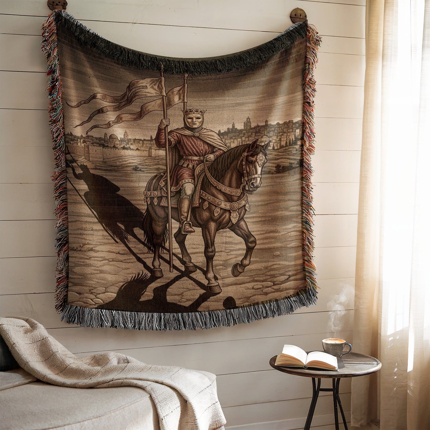 Medieval Knight with Flag Wall Tapestry art piece