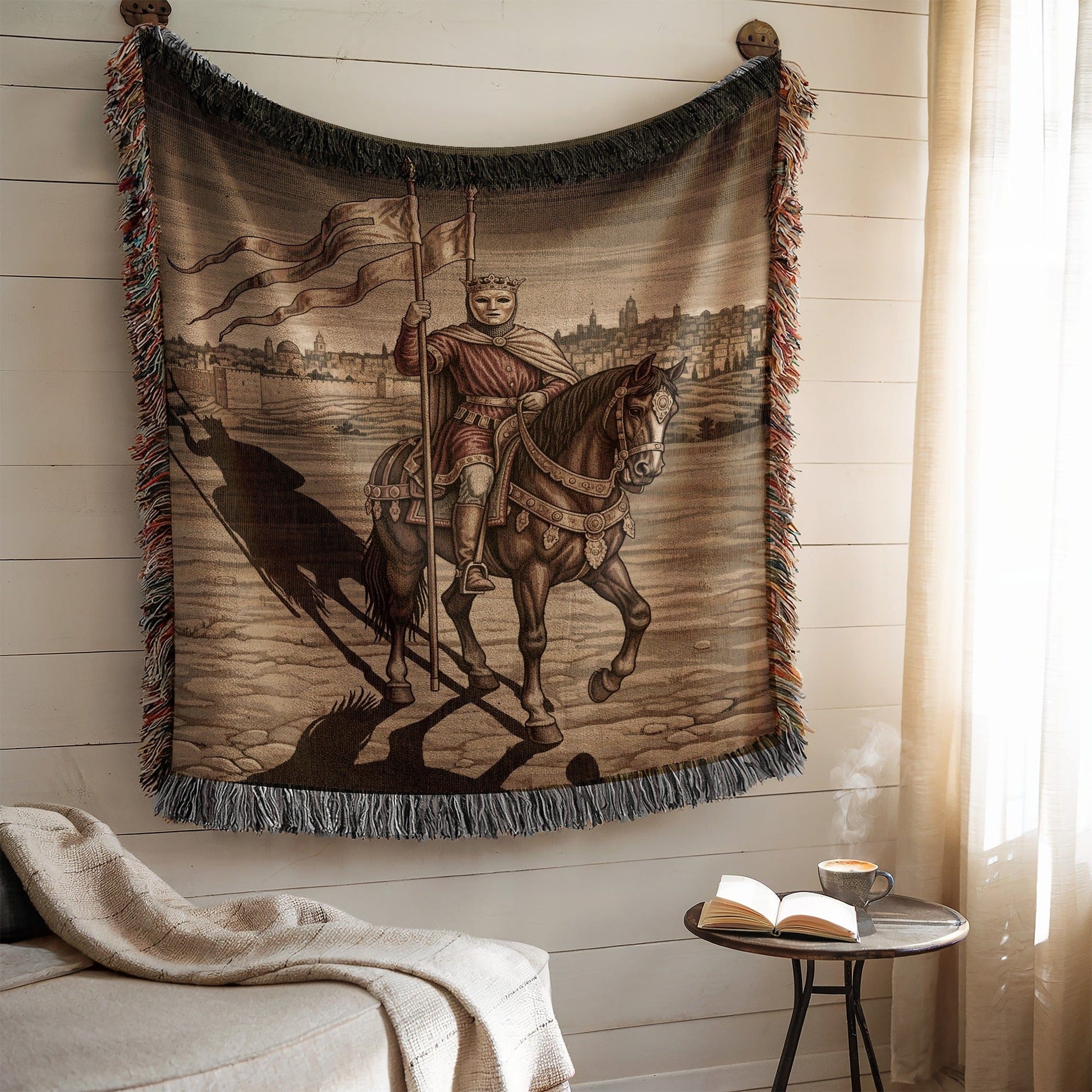 Medieval Knight with Flag Wall Tapestry art piece