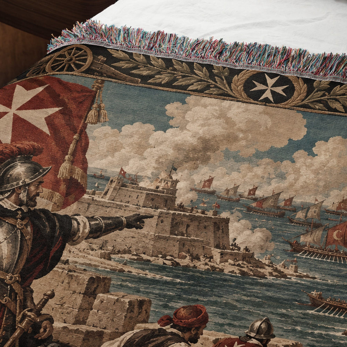 CalmNestStyle Knights of Malta Cannons on the Harbor Walls Woven Blanket jacquard woven blanket