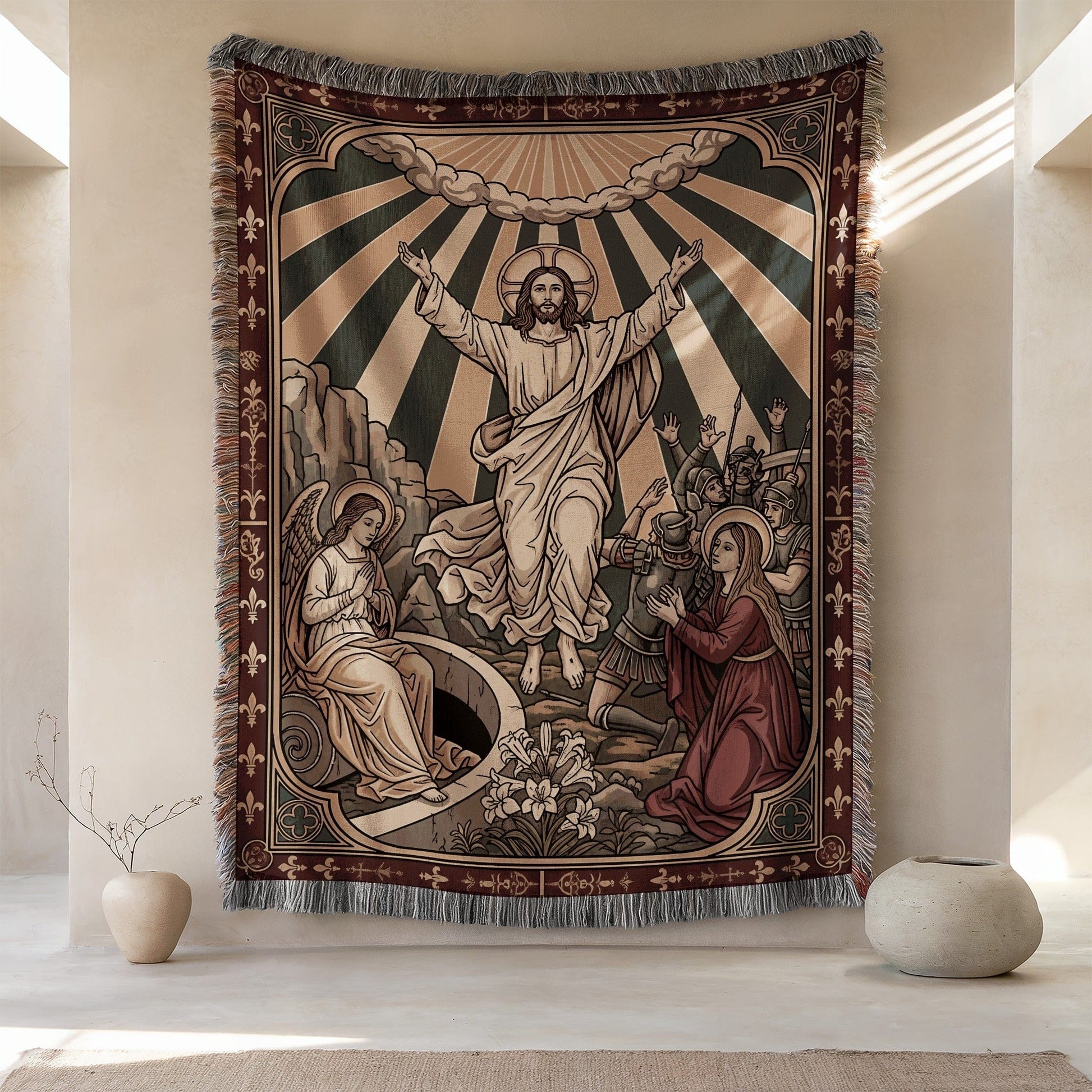 Religious Resurrection Scene Tapestry Wall Hanging Art
