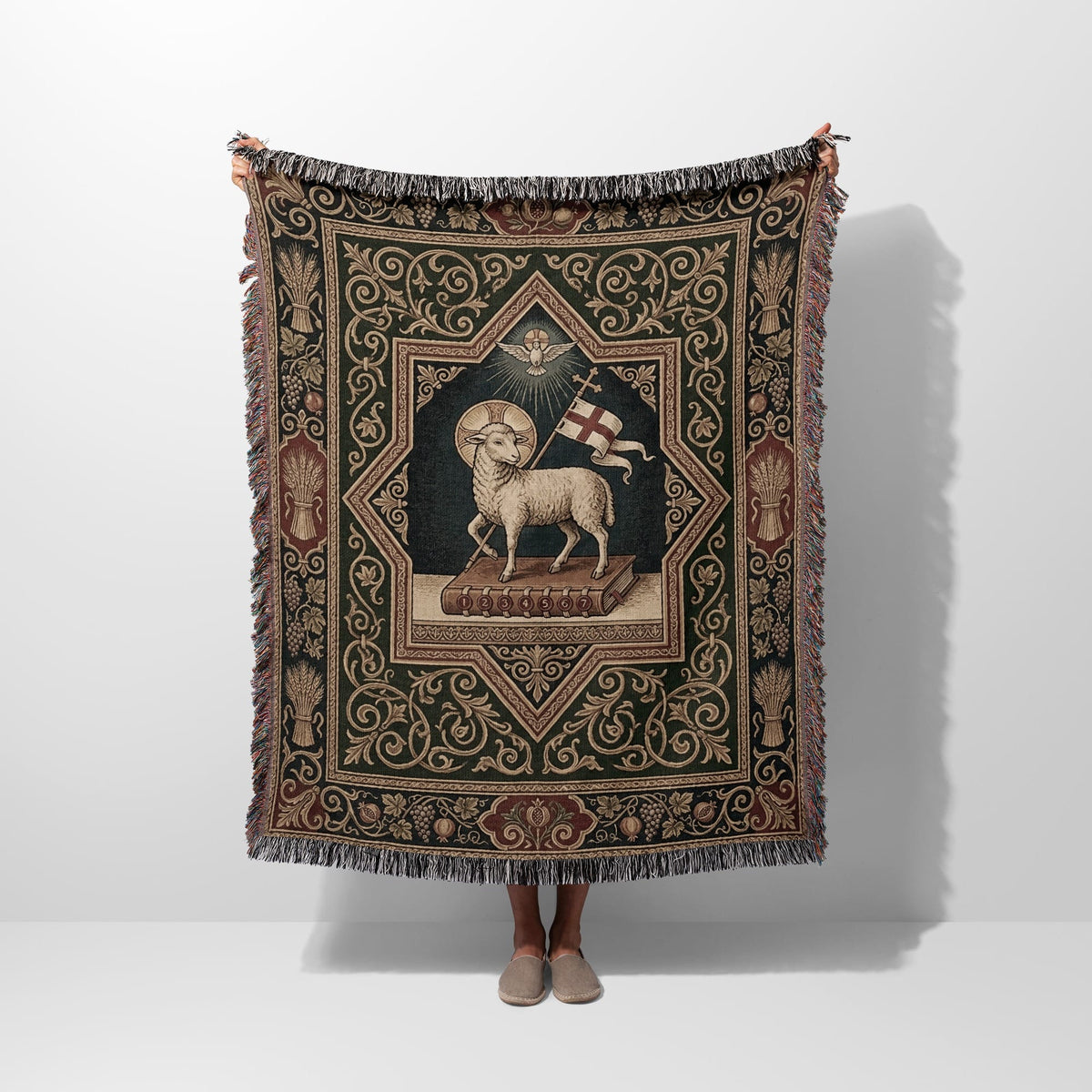 CalmNestStyle Agnus Dei Ornate Heritage Woven Blanket jacquard woven blanket