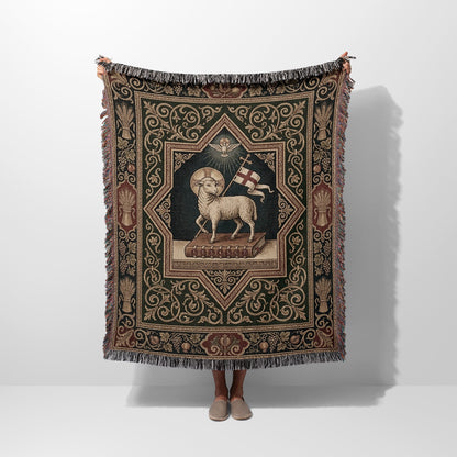 CalmNestStyle Agnus Dei Ornate Heritage Woven Blanket jacquard woven blanket