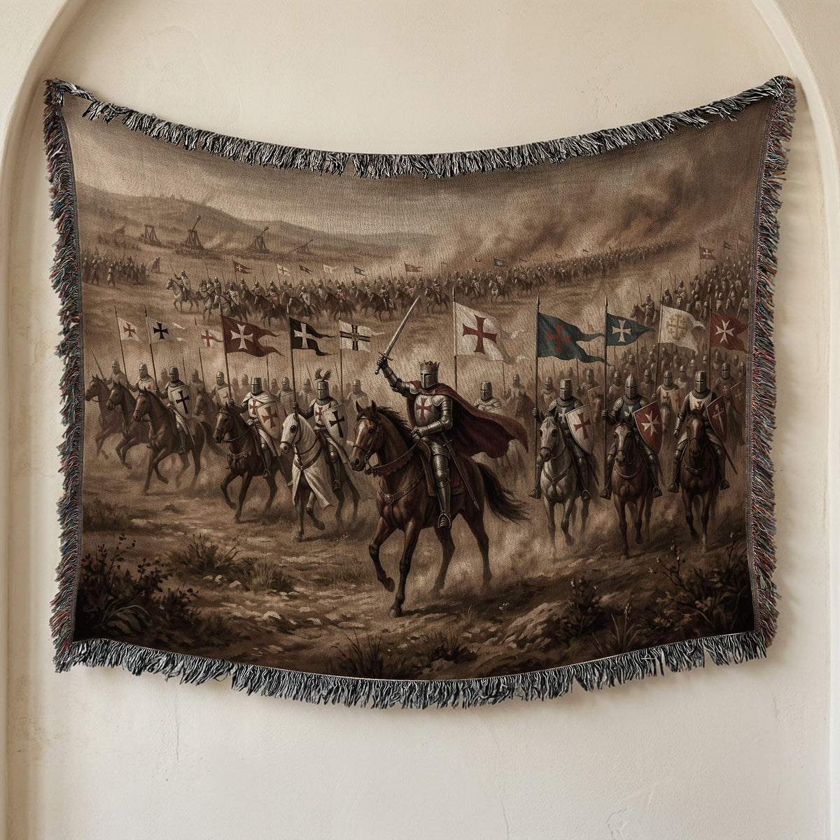 MyDesigns Medieval Blanket – Crusader Cavalry Charge Woven Throw, Templar Banners jacquard woven blanket