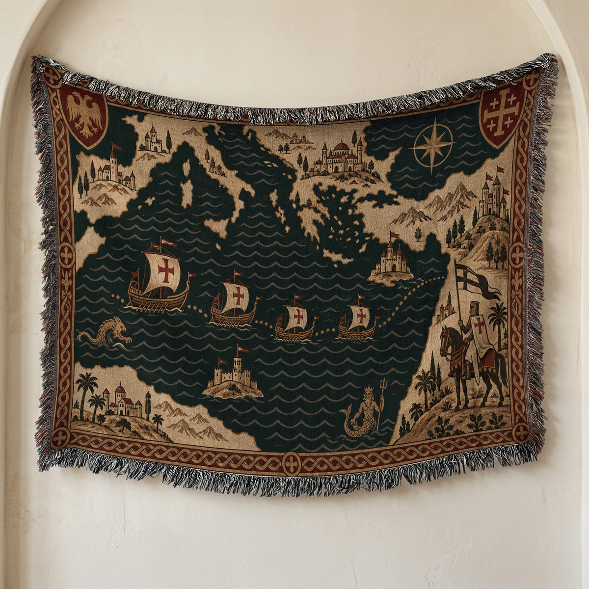 CalmNestStyle Crusader Sea Route Map I Fleet to the Holy Land jacquard woven blanket