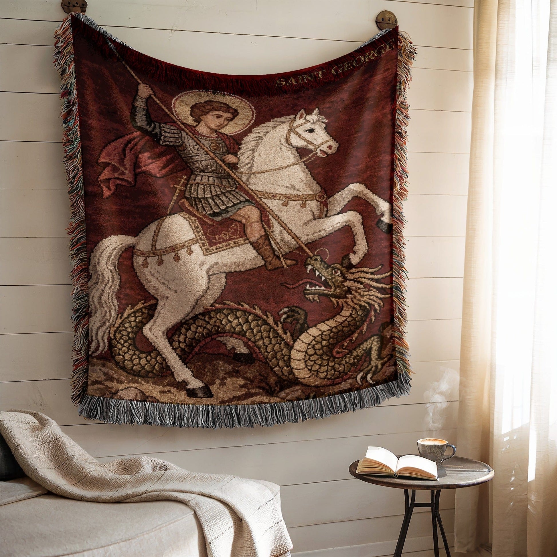 Saint George Slaying Dragon Wall Tapestry Home Decor