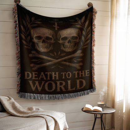 Death To The World Skull And Crossbones Tapestry