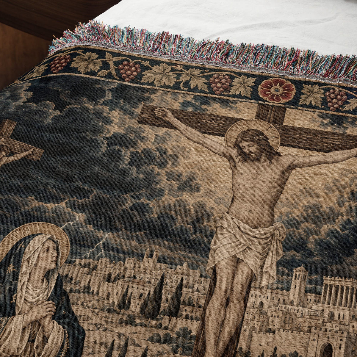 CalmNestStyle Golgotha Crucifixion Scene jacquard woven blanket