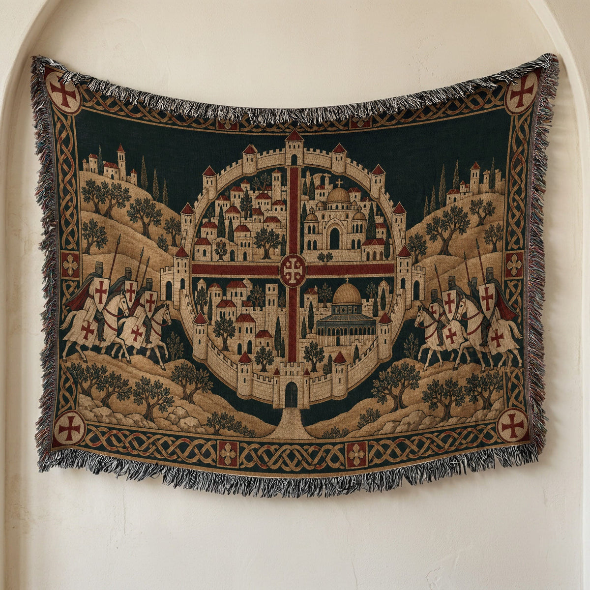 CalmNestStyle Crusader Jerusalem Round Map I Golden Sky jacquard woven blanket