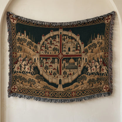 CalmNestStyle Crusader Jerusalem Round Map I Golden Sky jacquard woven blanket