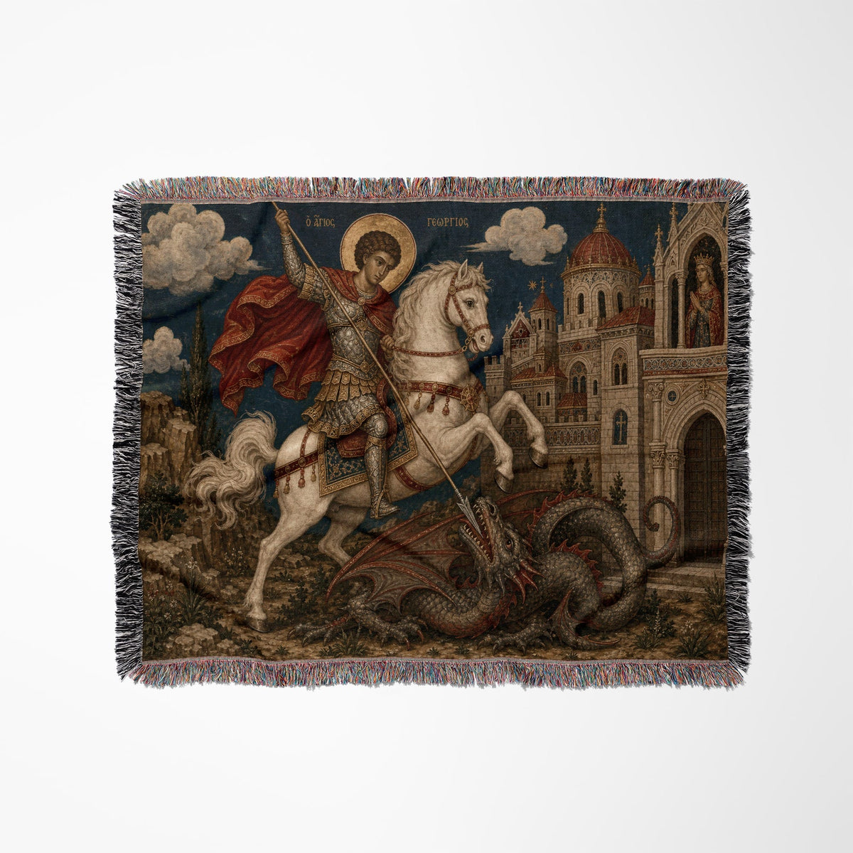CalmNestStyle Saint George Orthodox Icon jacquard woven blanket