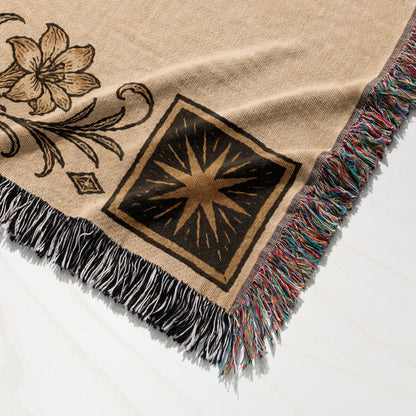 CalmNestStyle Madonna and Child in Gold jacquard woven blanket