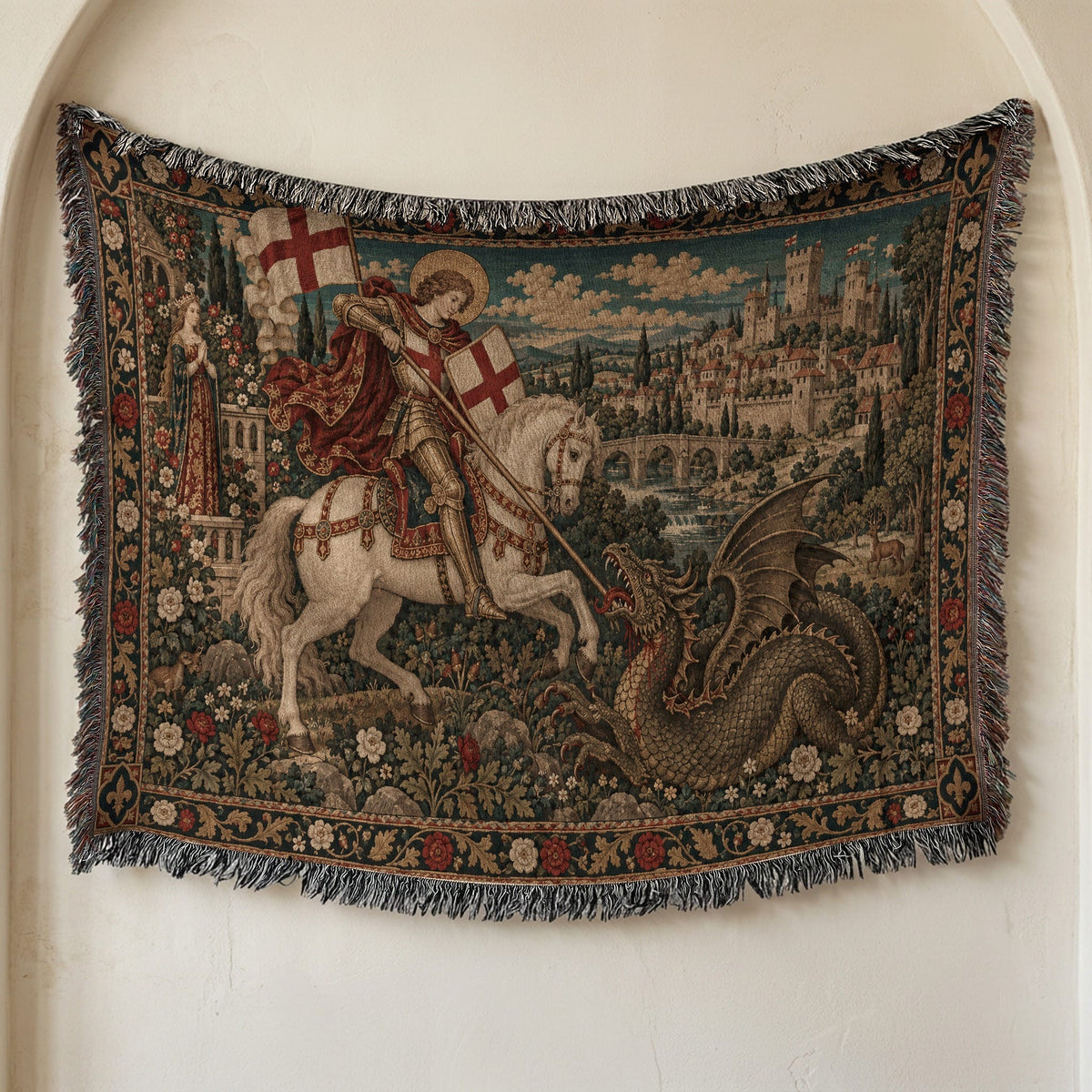 CalmNestStyle Saint George The Red Cross Banner jacquard woven blanket