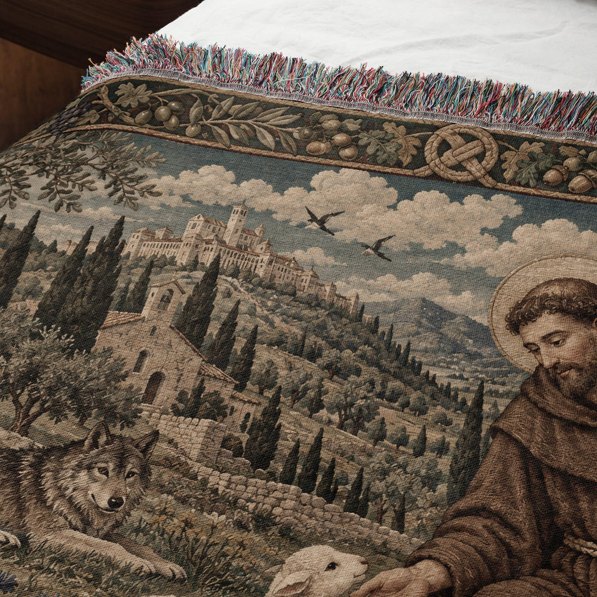 CalmNestStyle Saint Francis and the Animals jacquard woven blanket