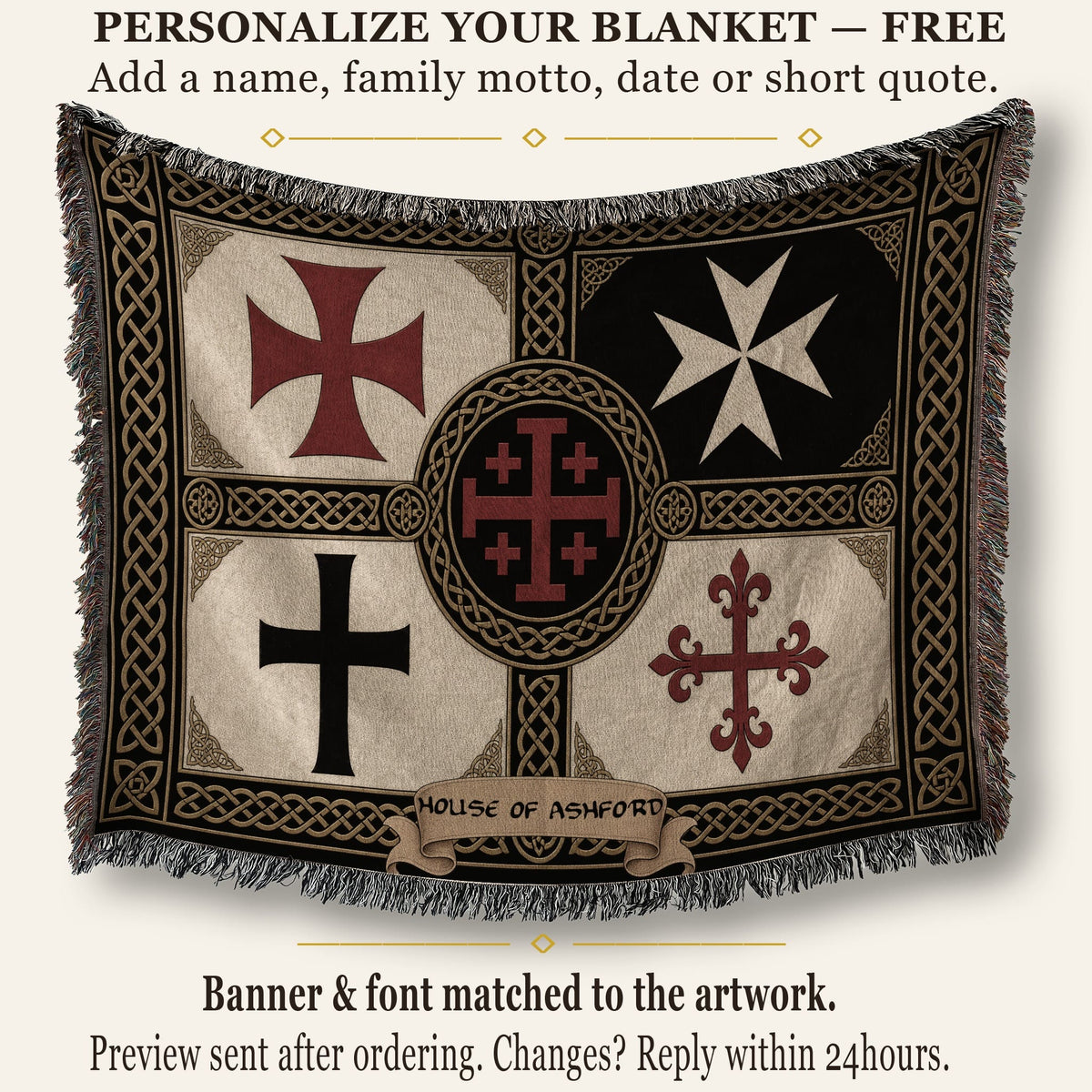 MyDesigns Medieval Tapestry Blanket – Calatrava & Crusader Orders Woven Throw jacquard woven blanket