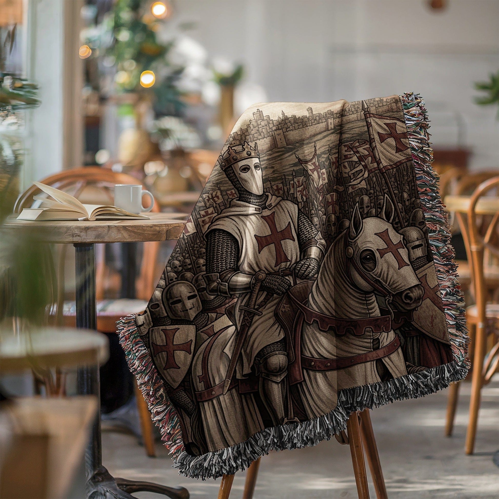 Medieval Knight Templar Scene Throw Blanket