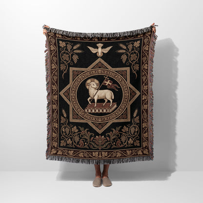 CalmNestStyle Agnus Dei Sacred Lamb Holy Spirit Ornate Design Woven Blanket jacquard woven blanket