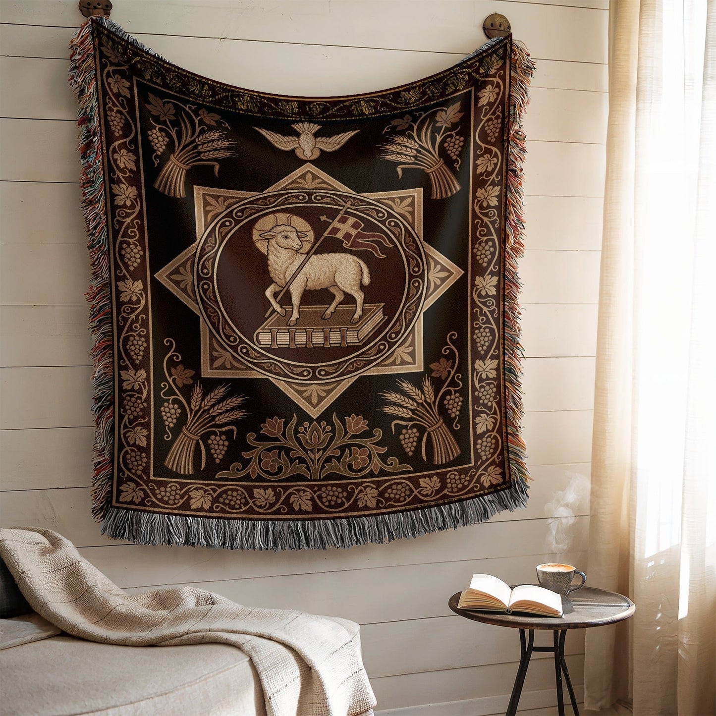 Lamb with Flag and Book Decorative Tapestry Wall Hanging