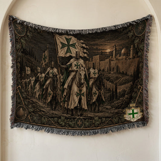 MyDesigns Saint Lazarus Host I Green Maltese Crosses at Dusk jacquard woven blanket