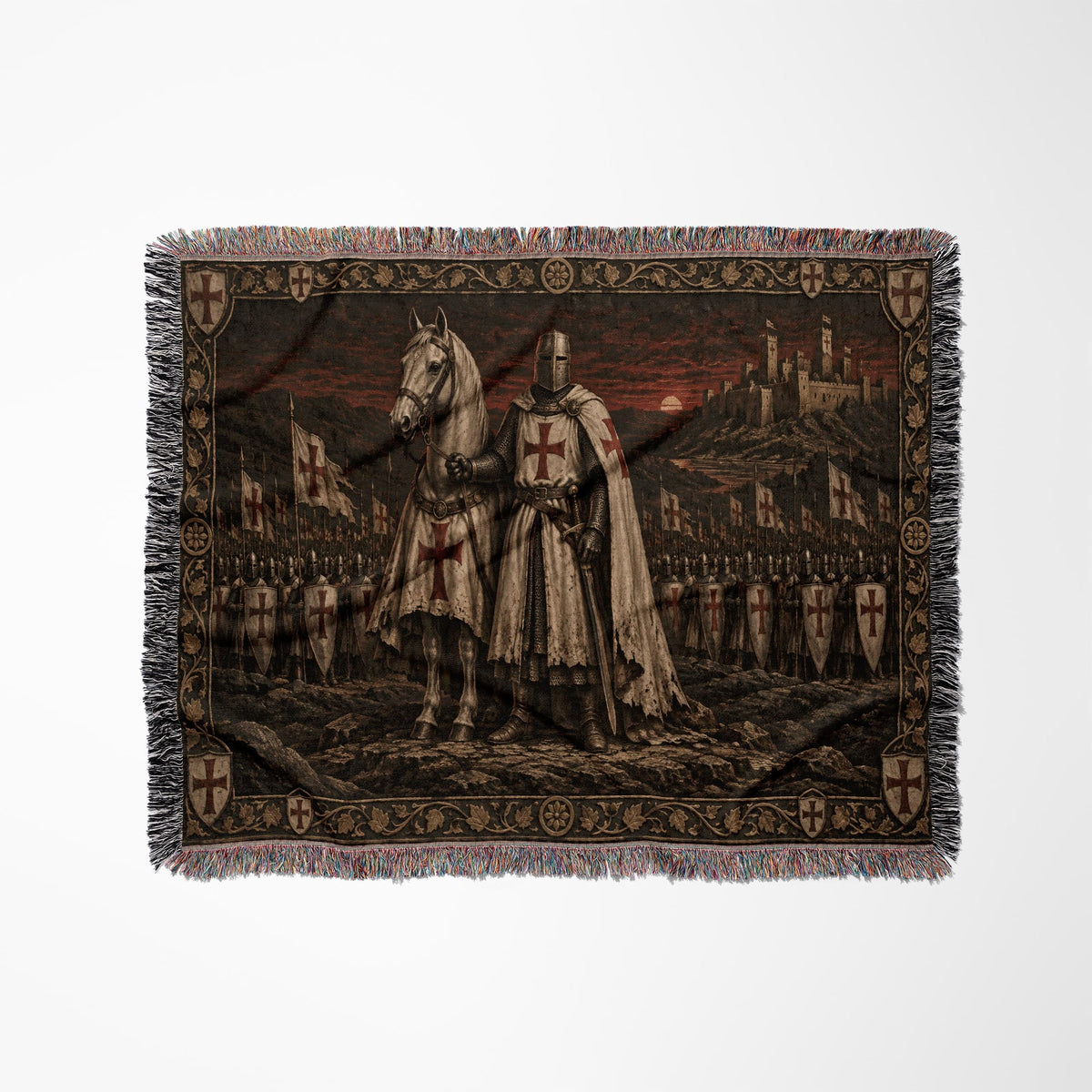 MyDesigns Templar and Warhorse at Dusk jacquard woven blanket
