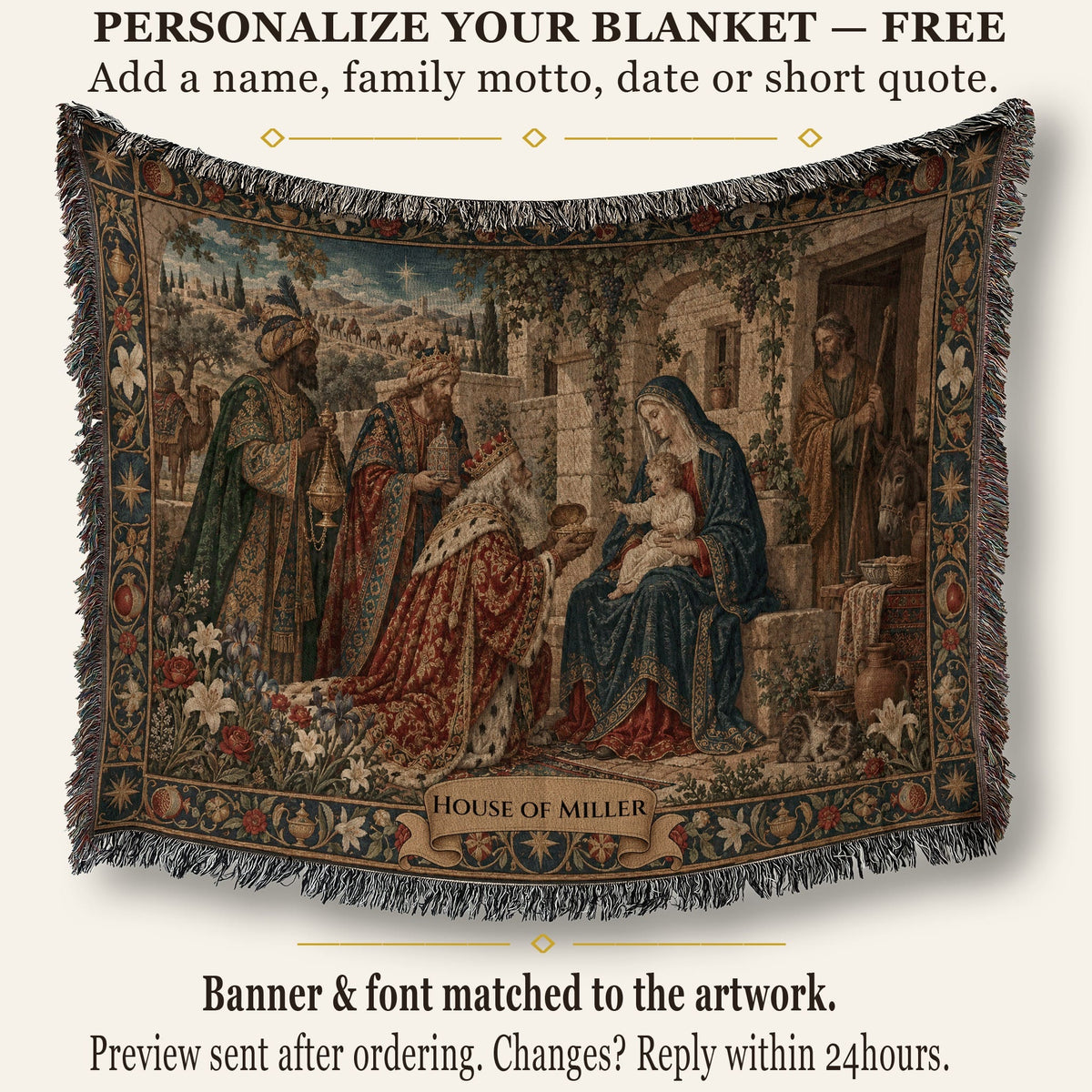 CalmNestStyle The Adoration of the Magi jacquard woven blanket
