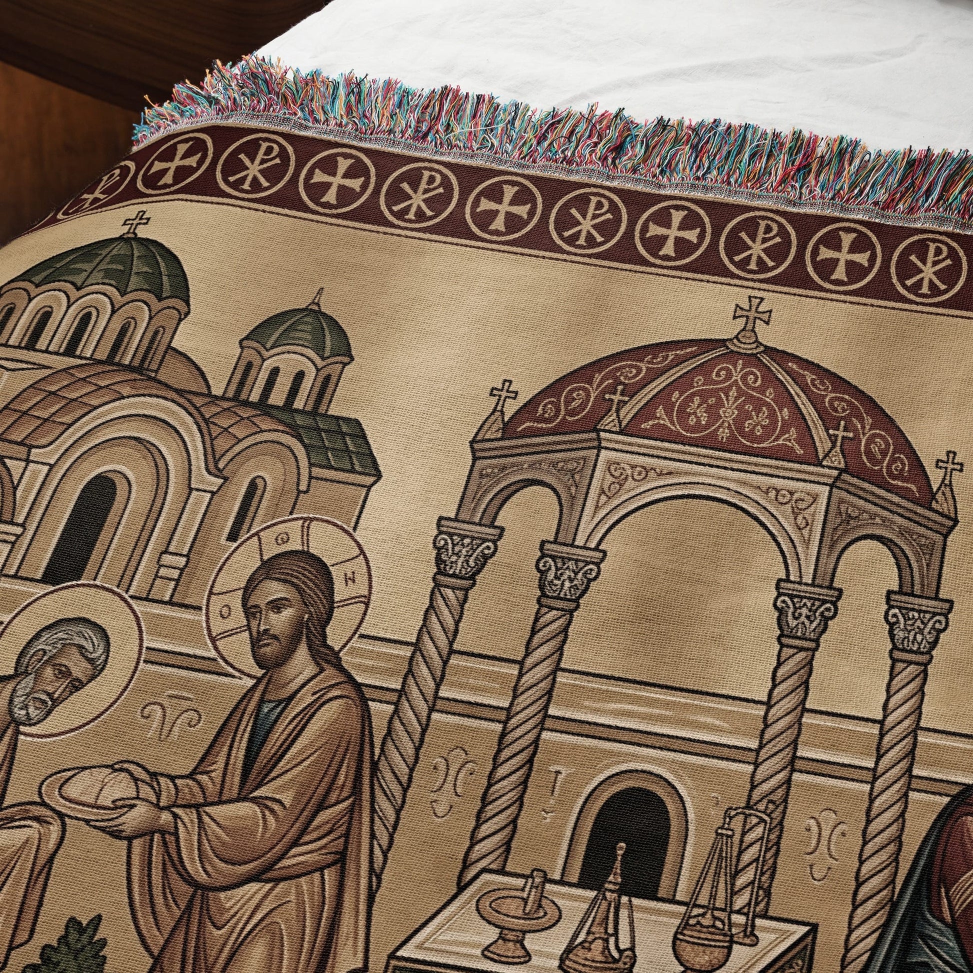 MyDesigns Gold Communion of Apostles Horizontal Tapestry - Byzantine Icon jacquard woven blanket