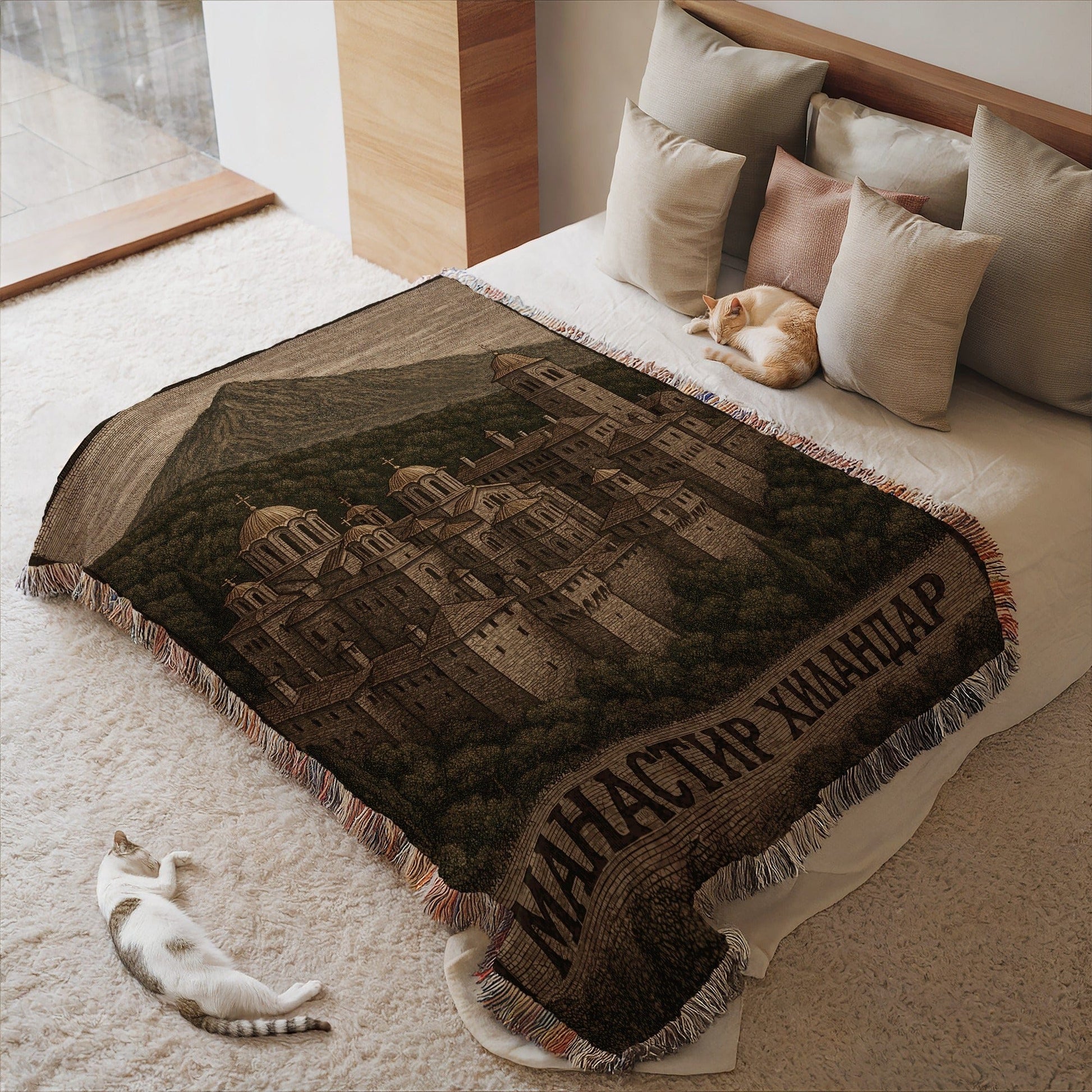 Cozy Blanket Featuring Scenic Monastery Design