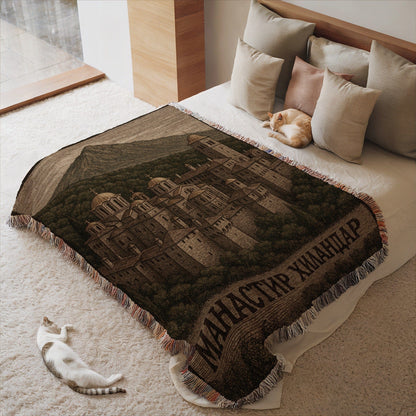Cozy Blanket Featuring Scenic Monastery Design
