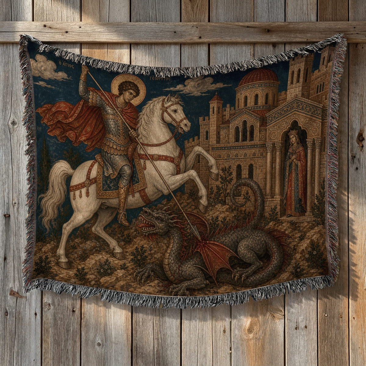 CalmNestStyle Saint George Byzantine Icon jacquard woven blanket