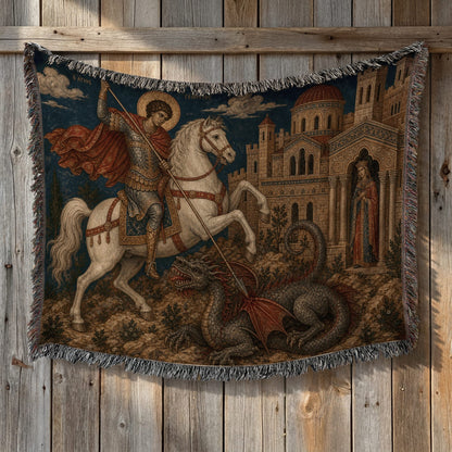 CalmNestStyle Saint George Byzantine Icon jacquard woven blanket