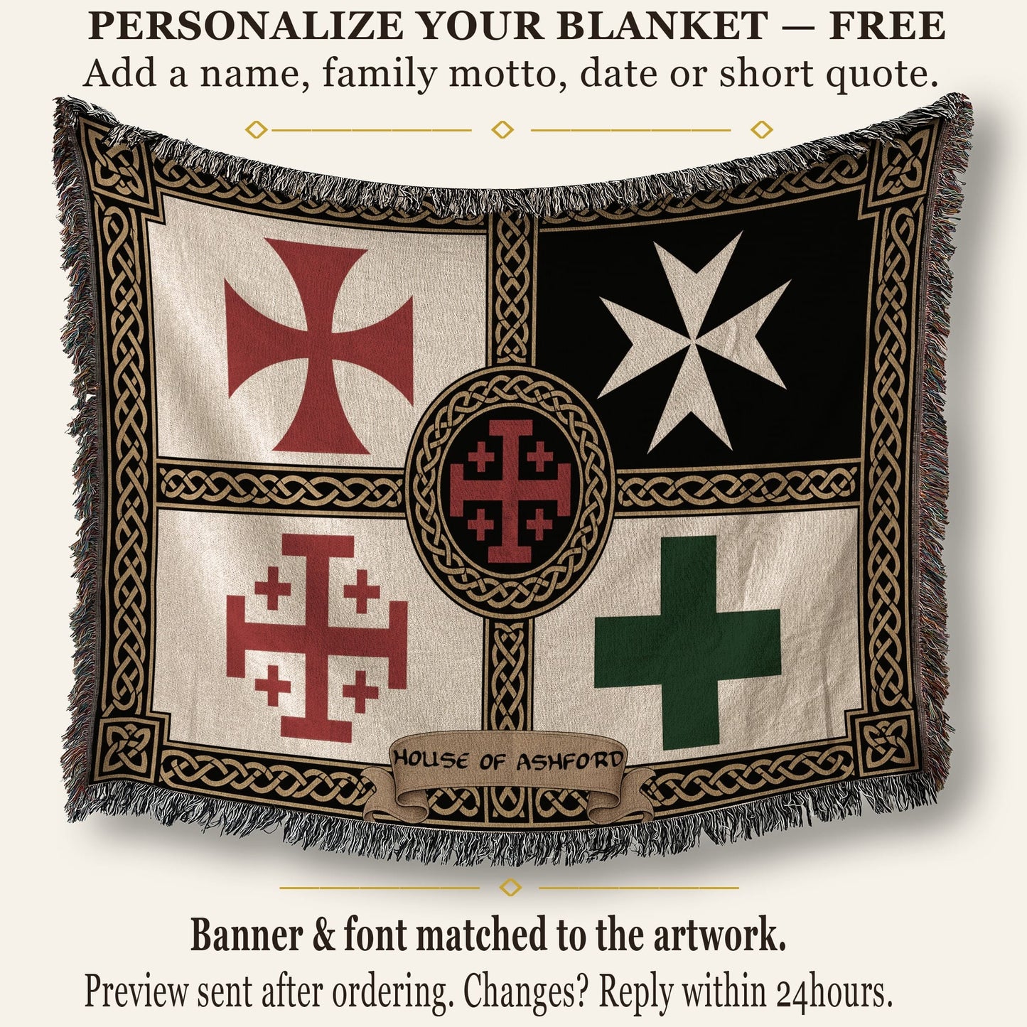 MyDesigns Medieval Blanket with Saint Lazarus Cross – Templar Hospitaller Jerusalem Woven Throw jacquard woven blanket