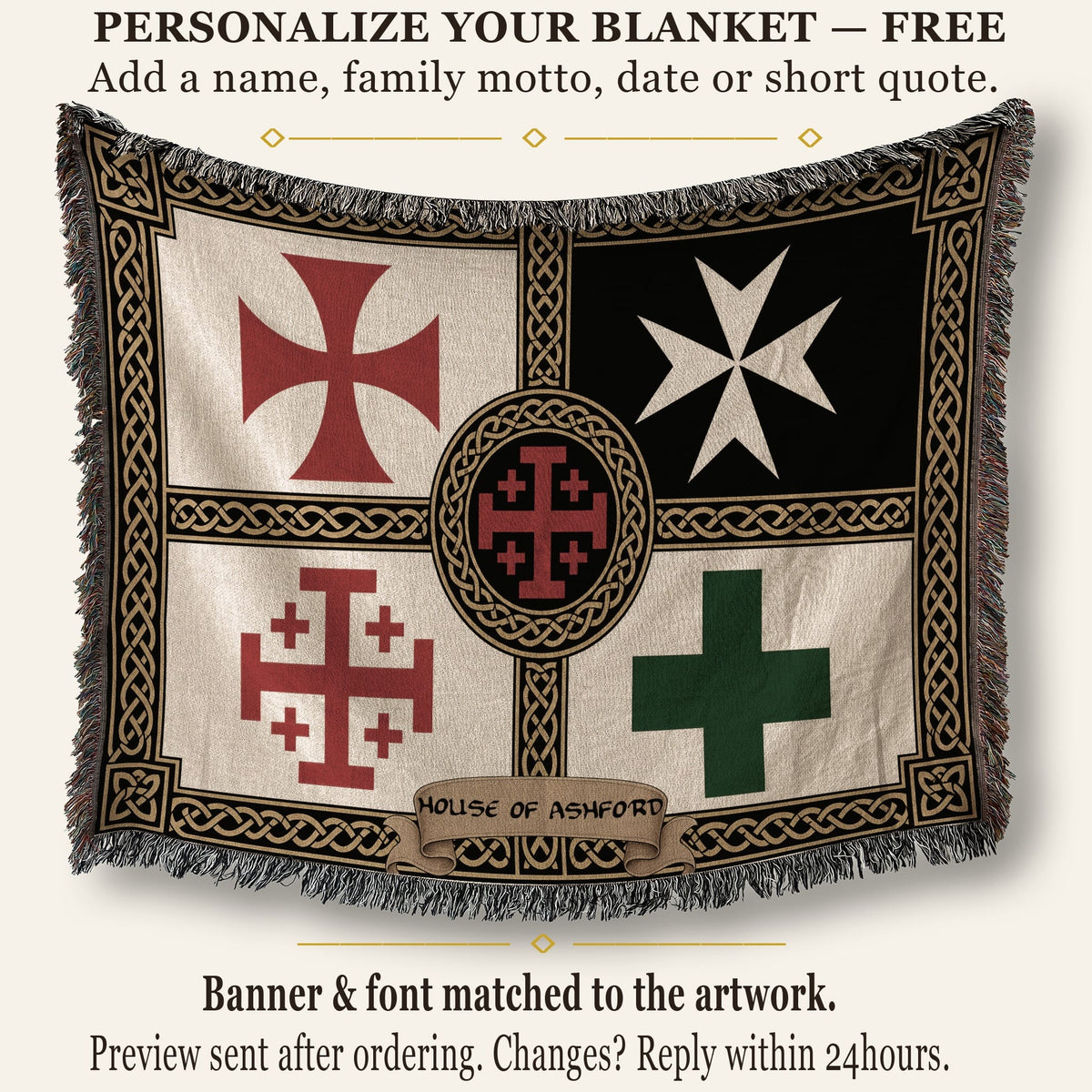 MyDesigns Medieval Blanket with Saint Lazarus Cross – Templar Hospitaller Jerusalem Woven Throw jacquard woven blanket