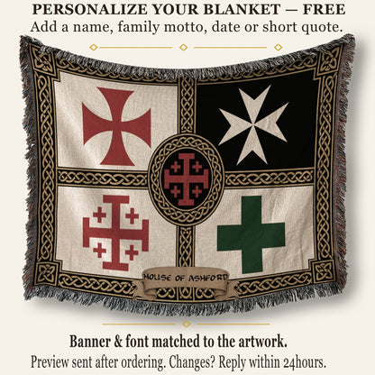 MyDesigns Medieval Blanket with Saint Lazarus Cross – Templar Hospitaller Jerusalem Woven Throw jacquard woven blanket