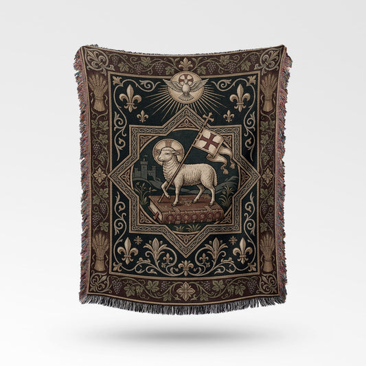 CalmNestStyle Heraldic Lamb & Dove Art Woven Blanket jacquard woven blanket