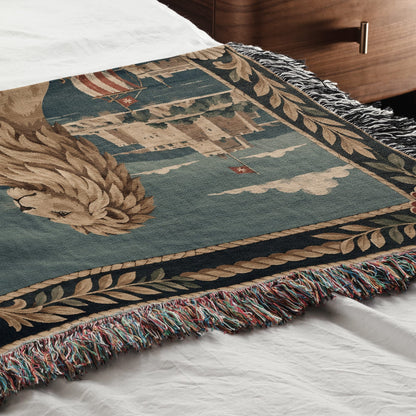 CalmNestStyle Golden Lions Crowned Shield over Valletta Woven Blanket jacquard woven blanket
