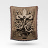Roses Thorns Jesus Crucifix With Floral Border Woven Blanket