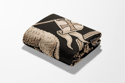 CalmNestStyle Ecclesiastical Lamb & Scroll Woven Blanket jacquard woven blanket