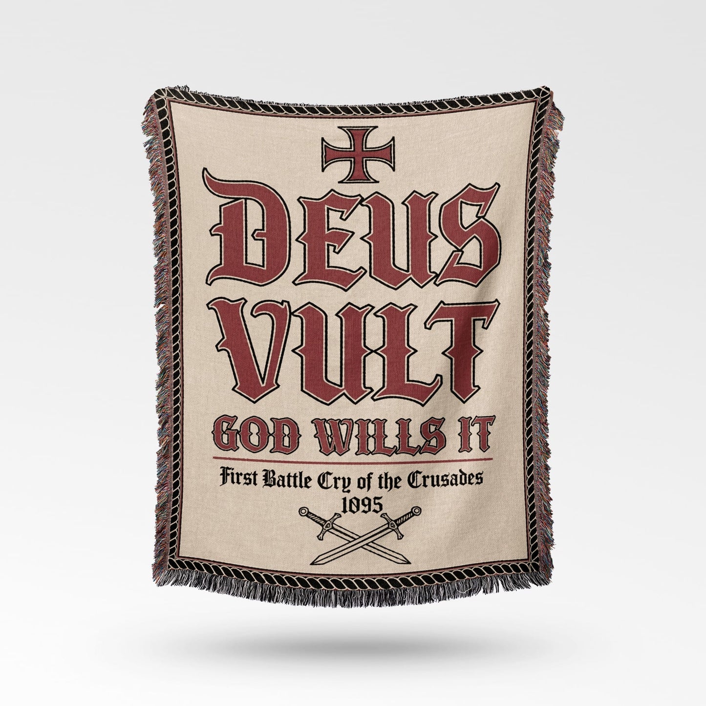 Deus Vult, God Wills It, First Battle Cry of the Crusades 1095 woven blanket.
