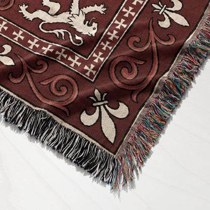 MyDesigns Medieval Knight Tapestry Blanket – Templar Knights Duel Woven Throw, Scrollwork jacquard woven blanket