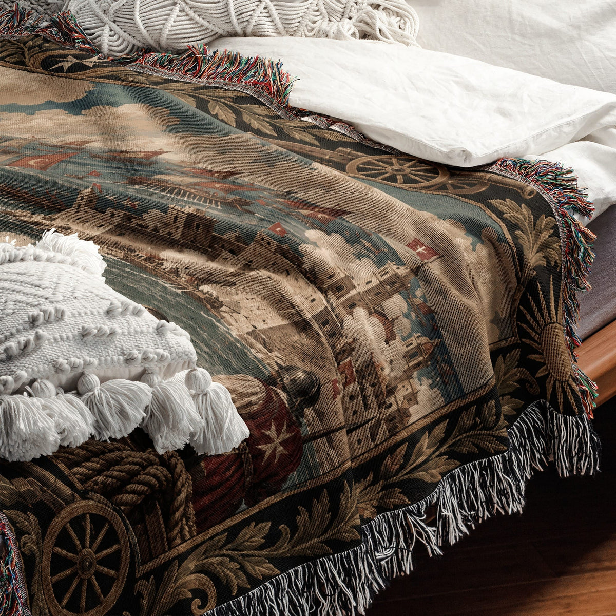 CalmNestStyle Knights of Malta Cannons on the Harbor Walls Woven Blanket jacquard woven blanket